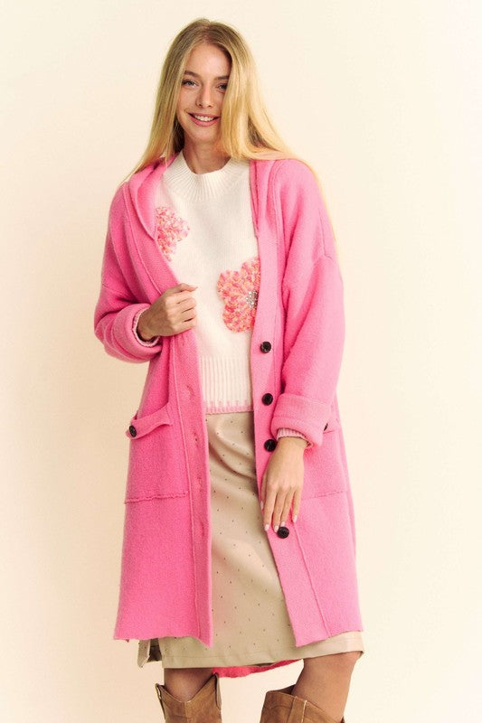 Davi & Dani Side Slit Button Up Hooded Cardigan - Teresa's Fashionista LLC
