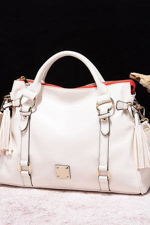 PU Leather Handbag with Tassels-Teresa's Fashionista LLC