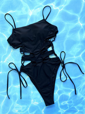 Cutout Lace-Up Spaghetti Strap One-Piece Swimsuit-Teresa's Fashionista LLC