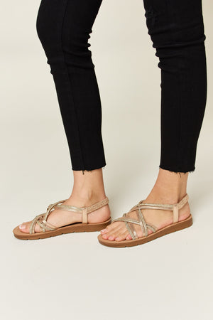 Forever Link Rhinestone Crisscross Flat Sandals-Teresa's Fashionista LLC