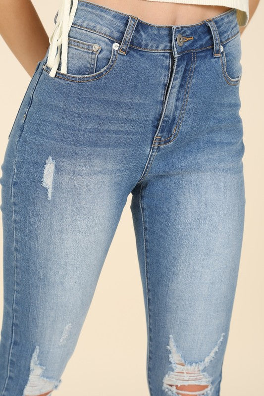 Dark wash distressed skinny jeans - Teresa's Fashionista LLC