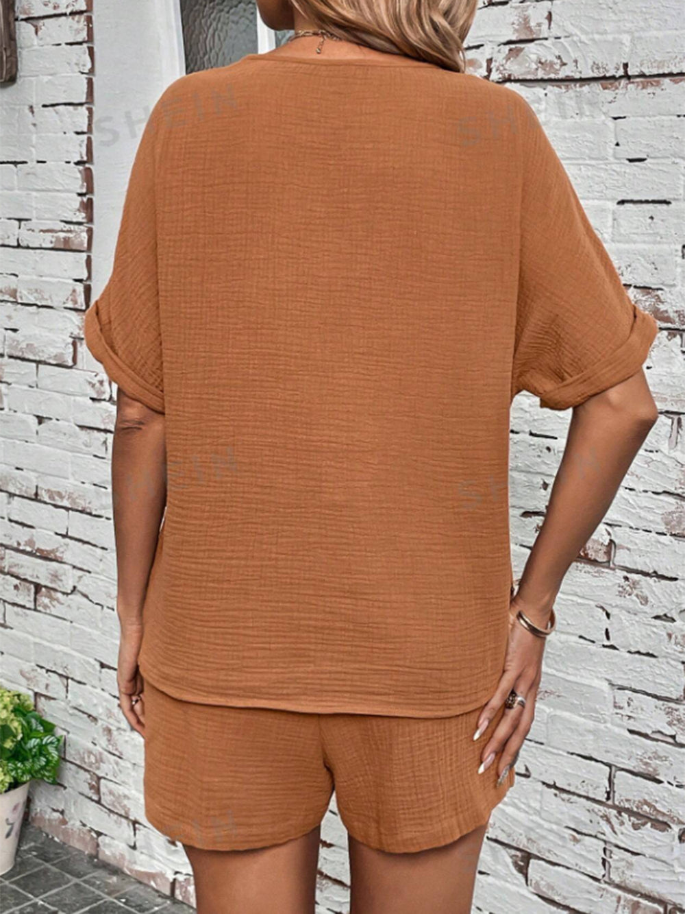 Notched Half Sleeve Top and Shorts Set-Teresa's Fashionista LLC