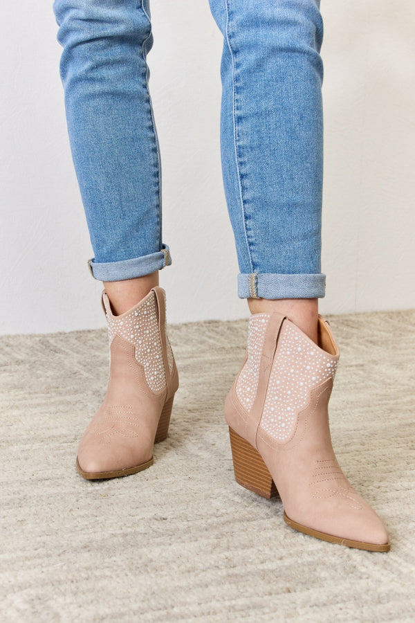 East Lion Corp Rhinestone Ankle Cowgirl Booties-Teresa's Fashionista LLC