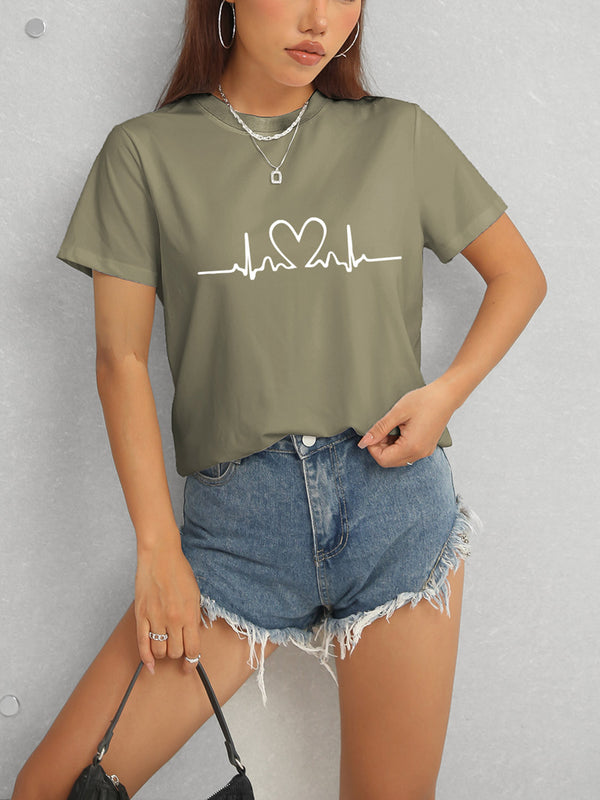 Heart Round Neck Short Sleeve T-Shirt-Teresa's Fashionista LLC