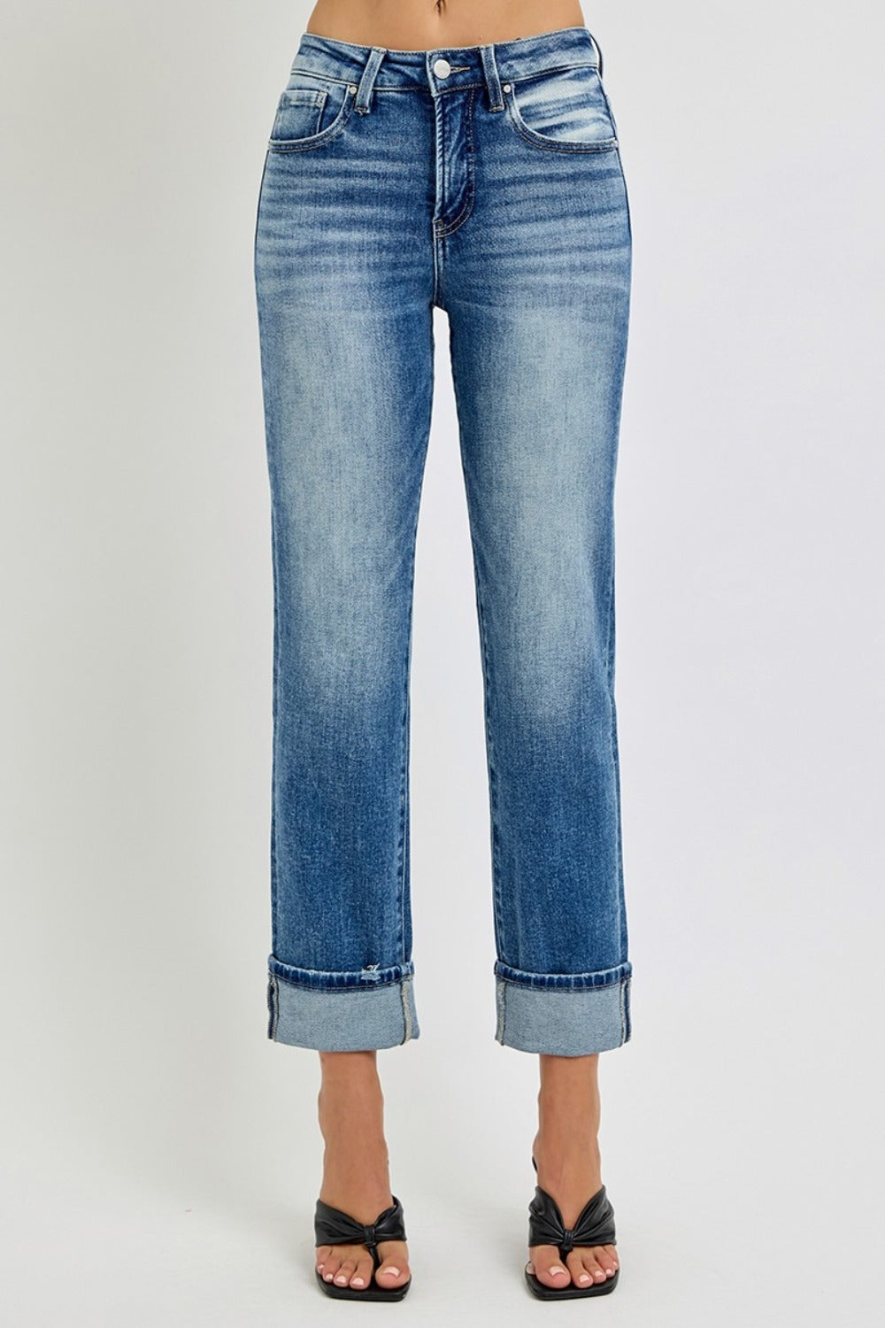 RISEN Full Size High Rise Crop Straight Roll Up Jeans - Teresa's Fashionista LLC