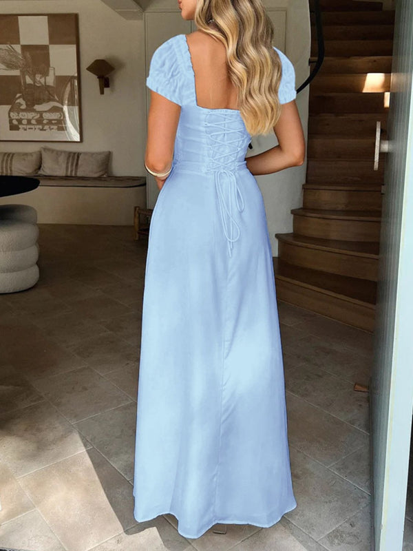 Devine Sweetheart Neck Short Sleeve Maxi Dress - Teresa's Fashionista LLC