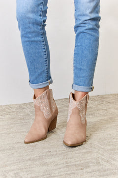 East Lion Corp Rhinestone Ankle Cowgirl Booties-Teresa's Fashionista LLC