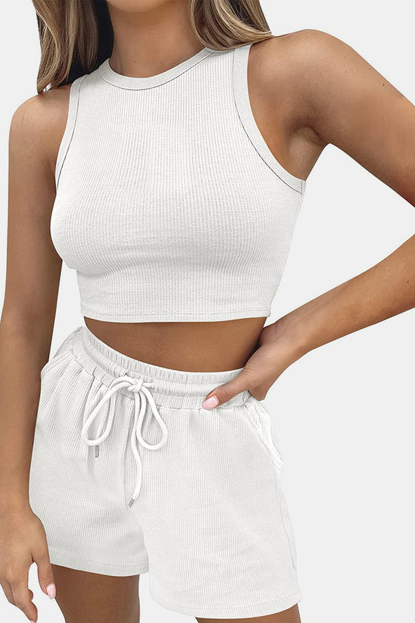 Round Neck Top and Drawstring Shorts Set-Teresa's Fashionista LLC