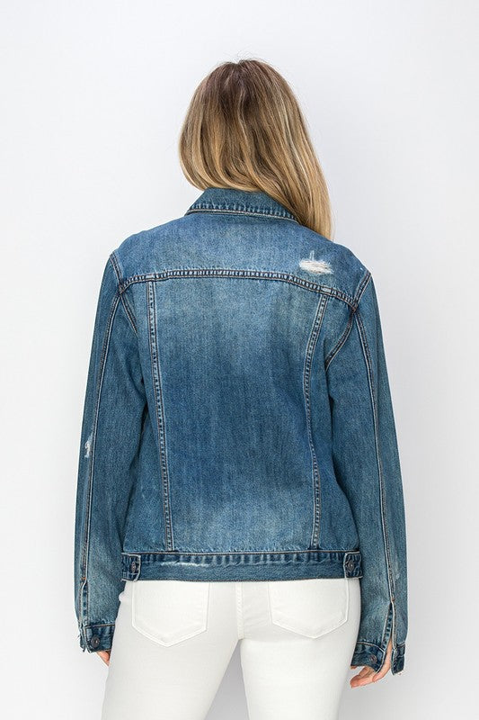 RISEN Full Size Distressed Button Up Jacket - Teresa's Fashionista LLC