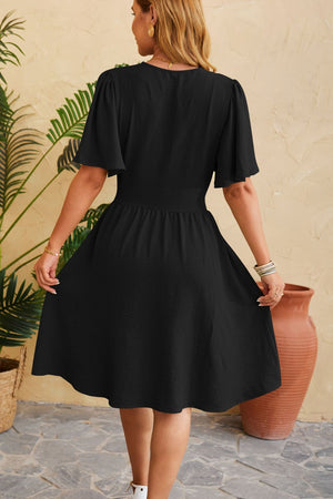 Ruched Surplice Short Sleeve Dress-Teresa's Fashionista LLC