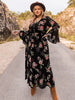 Plus Size Floral Flare Sleeve Dress-Teresa's Fashionista LLC