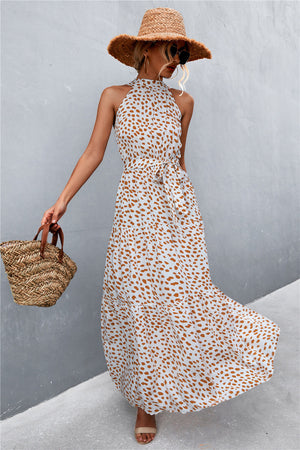 Printed Sleeveless Tie Waist Maxi Dress-Teresa's Fashionista LLC