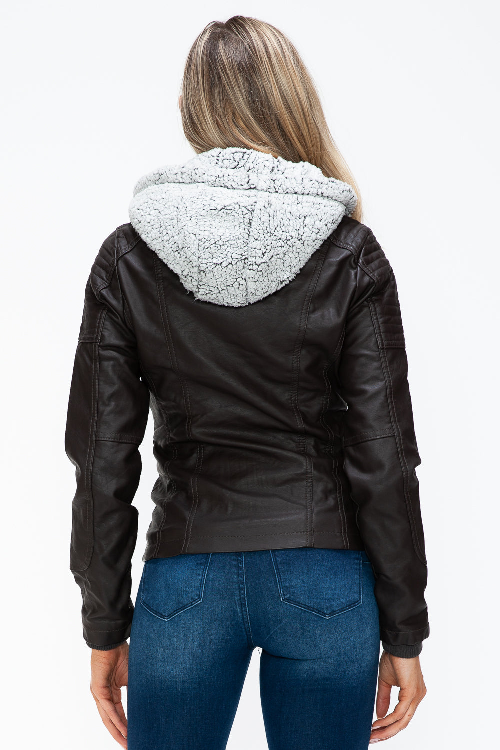 YMI Removable Faux Layered Multi-Pocket Jacket with Fuzzy Hood - Teresa's Fashionista LLC