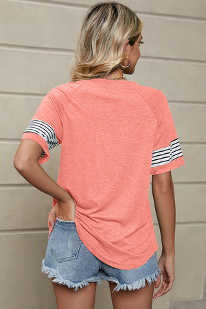 Striped Round Neck Short Sleeve T-Shirt-Teresa's Fashionista LLC
