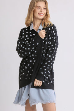 Umgee Polka Dot Open Front Drop Shoulder Cardigan - Teresa's Fashionista LLC
