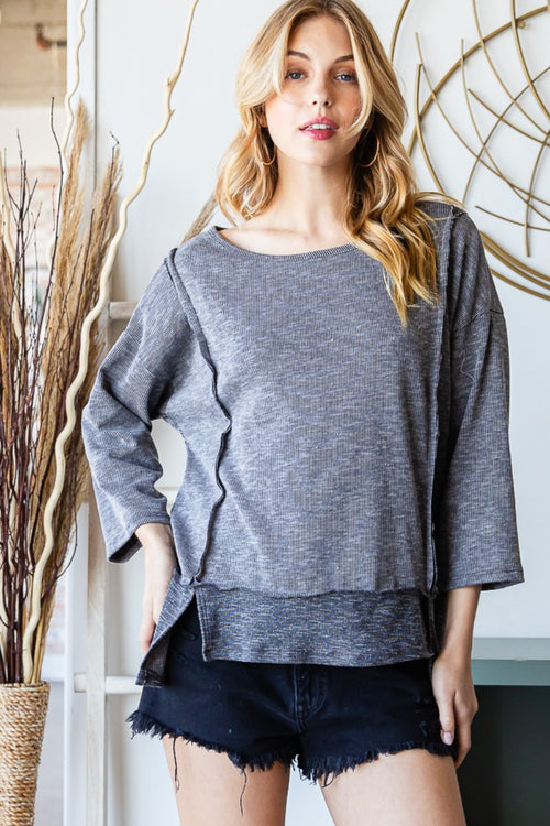 Reborn J Boat Neck Exposed Seam Slit Top-Teresa's Fashionista LLC