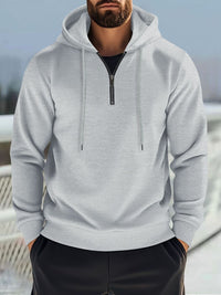 Men's Full Size Quarter Zip Long Sleeve Drawstring Hoodie Plus Size