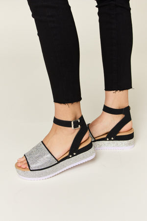 Forever Link Rhinestone Buckle Strappy Wedge Sandals-Teresa's Fashionista LLC