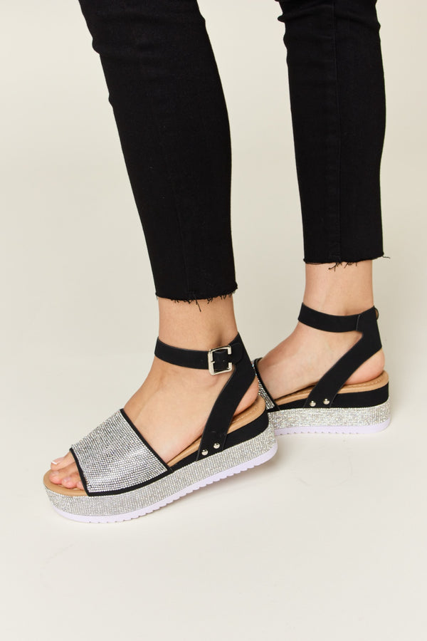 Forever Link Rhinestone Buckle Strappy Wedge Sandals-Teresa's Fashionista LLC