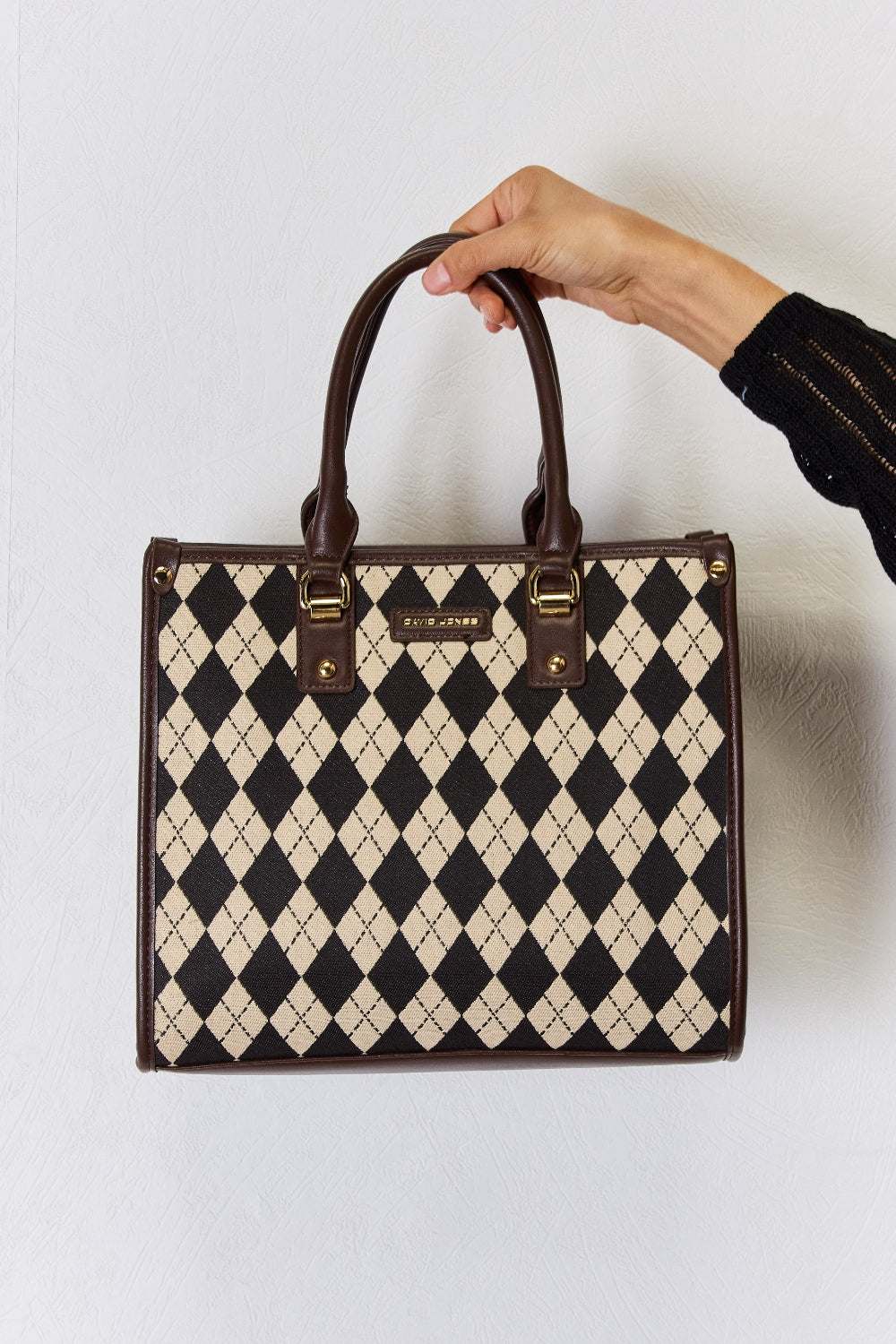 David Jones Argyle Pattern PU Leather Handbag-Teresa&#39;s Fashionista LLC