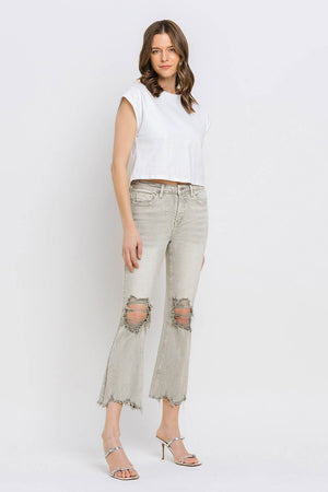 Lovervet Distressed Raw Hem Cropped Flare Jeans - Teresa's Fashionista LLC