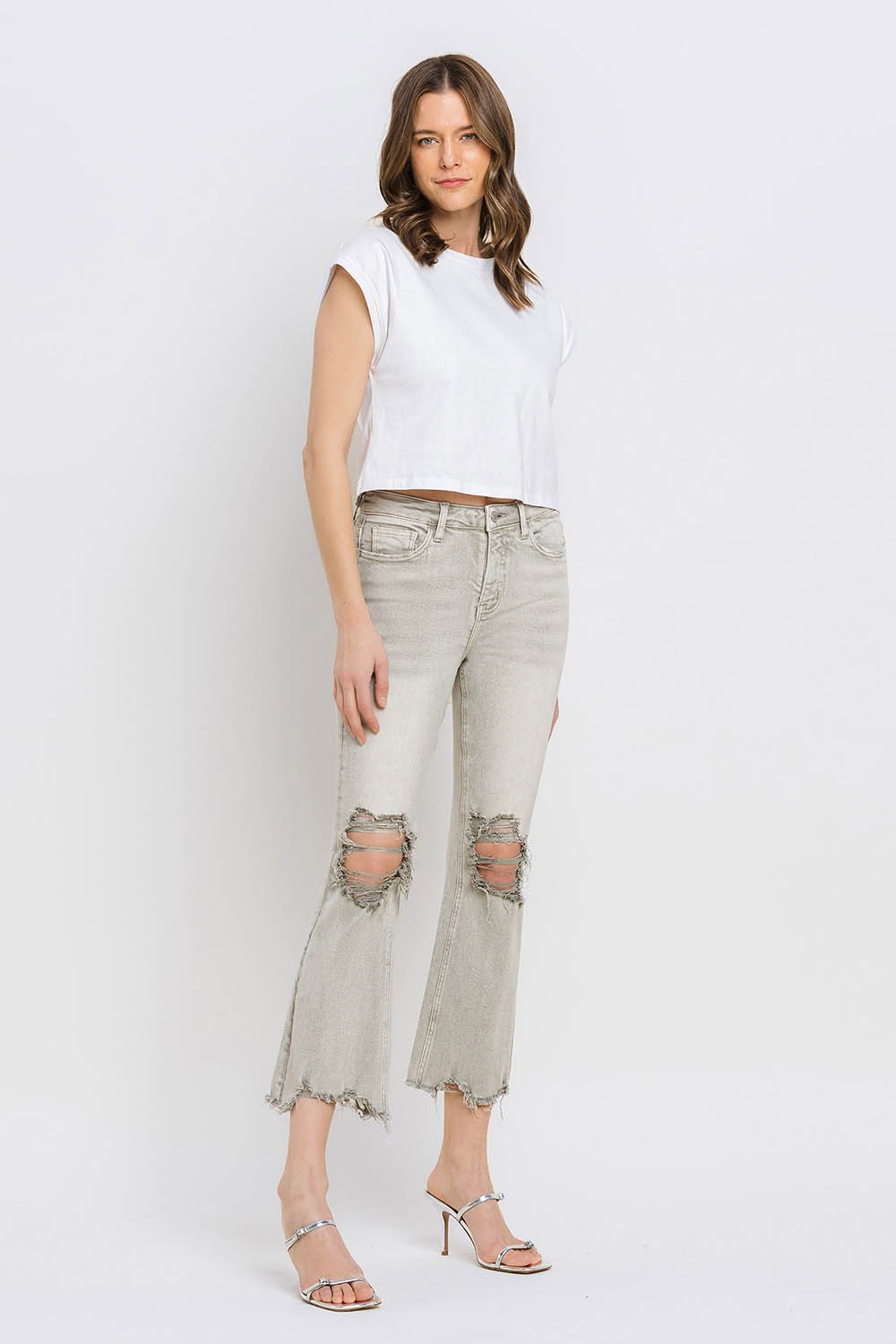 Lovervet Distressed Raw Hem Cropped Flare Jeans - Teresa's Fashionista LLC