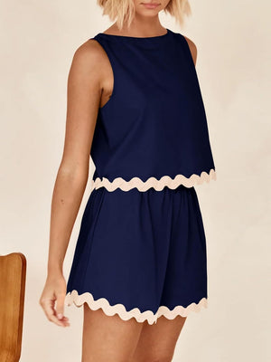 Contrast Trim Sleeveless Top and Shorts Set-Teresa's Fashionista LLC