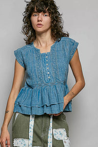 POL Eyelet Embroidery Pintuck Sleeveless Blouse