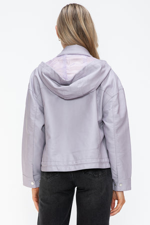 How Dare U Drawstring Hem PU Leather Zip Up Jacket - Teresa's Fashionista LLC