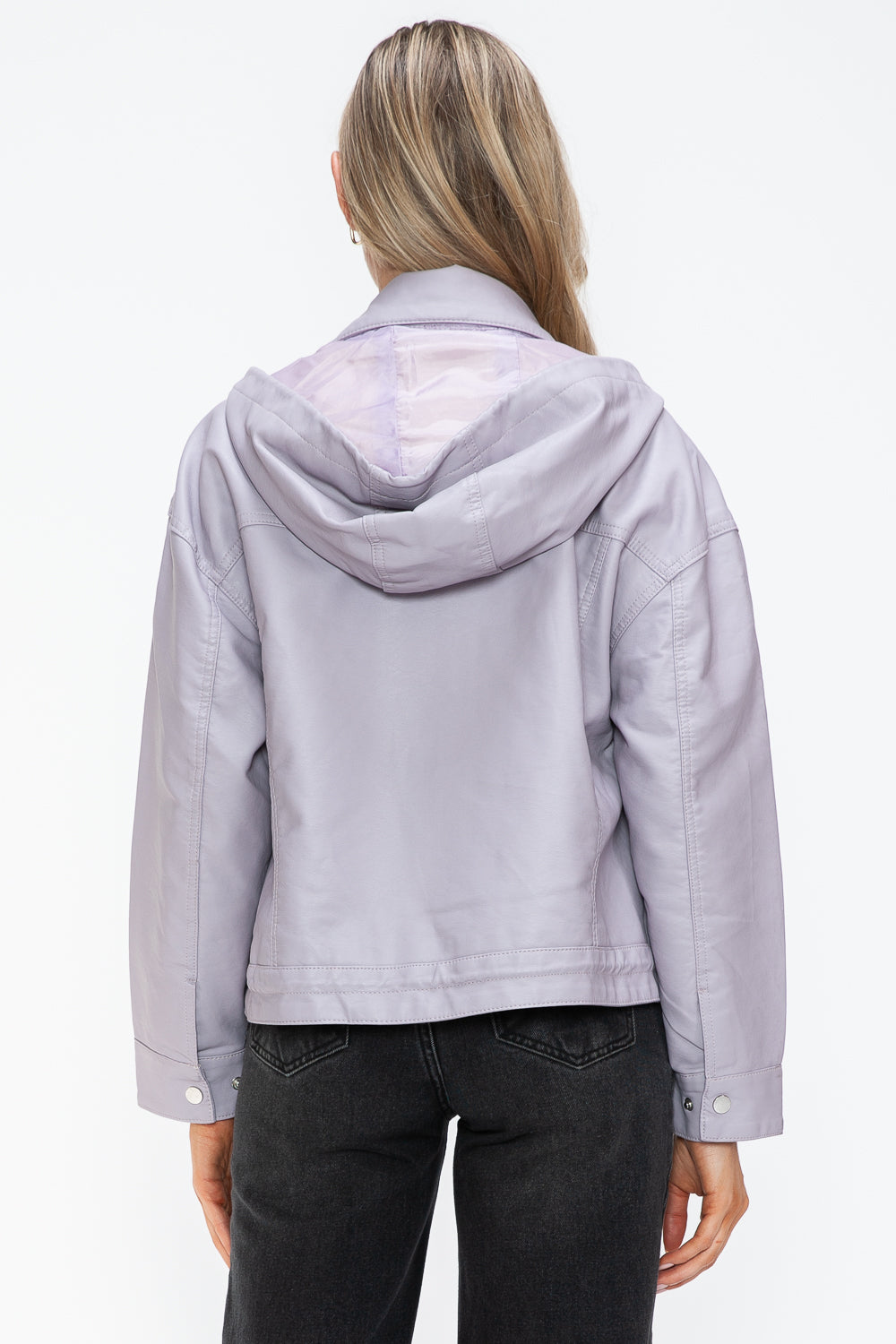 How Dare U Drawstring Hem PU Leather Zip Up Jacket - Teresa's Fashionista LLC