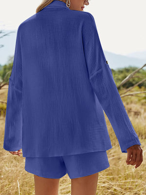 Texture Button Up Shirt and Shorts Set-Teresa's Fashionista LLC