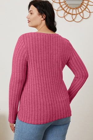 Basic Bae Full Size Ribbed V-Neck Long Sleeve T-Shirt-Teresa's Fashionista LLC