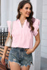 Notched Neck Butterfly Sleeve Blouse-Teresa's Fashionista LLC
