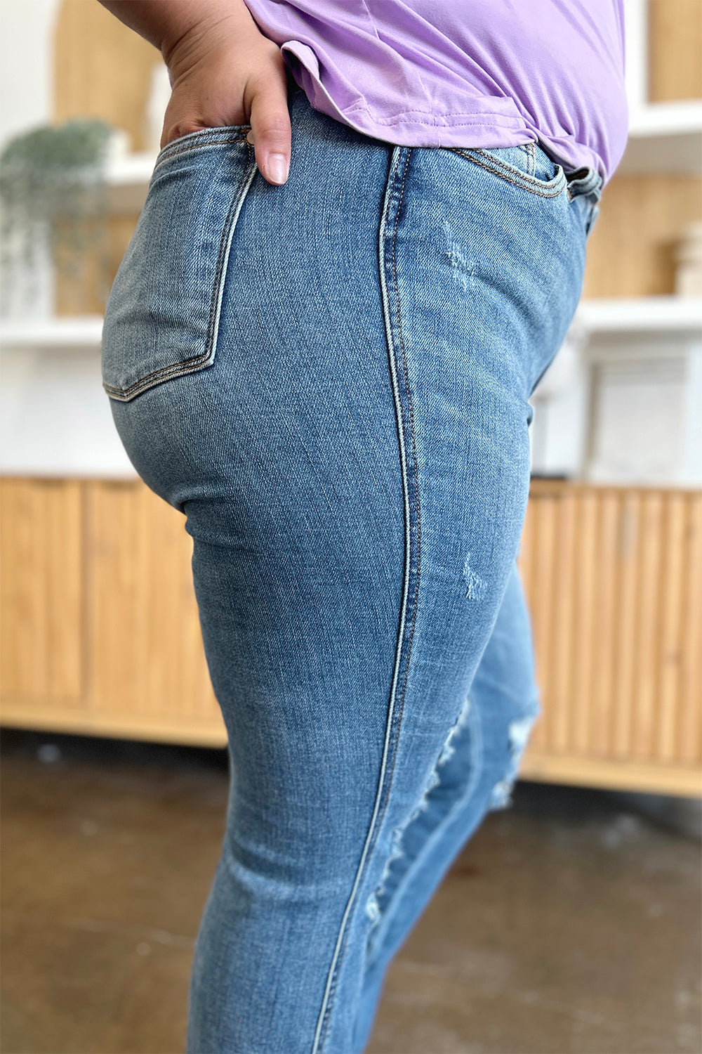 Judy Blue Full Size Distressed Raw Hem Bootcut Jeans - Teresa's Fashionista LLC