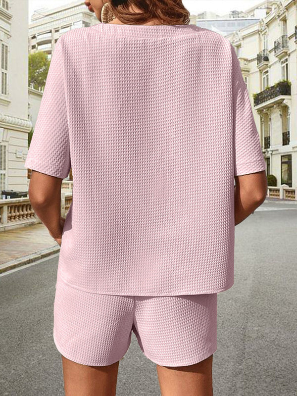 Waffle-Knit Half Sleeve Top and Shorts Set-Teresa's Fashionista LLC