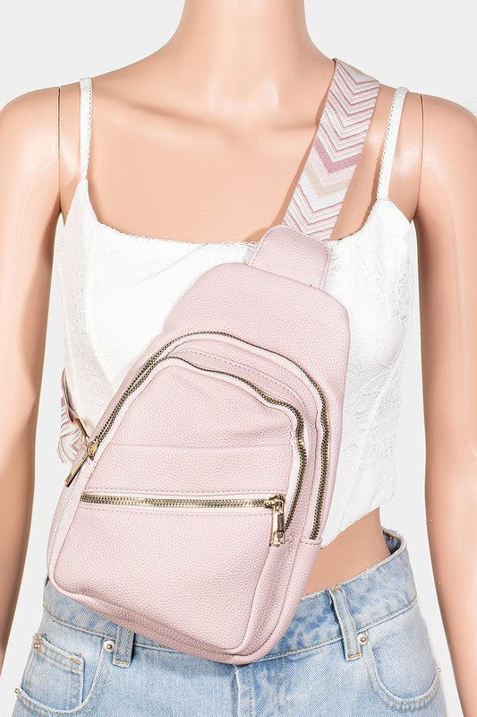 Fame PU Leather Chevron Strap Crossbody Bag - Teresa's Fashionista LLC