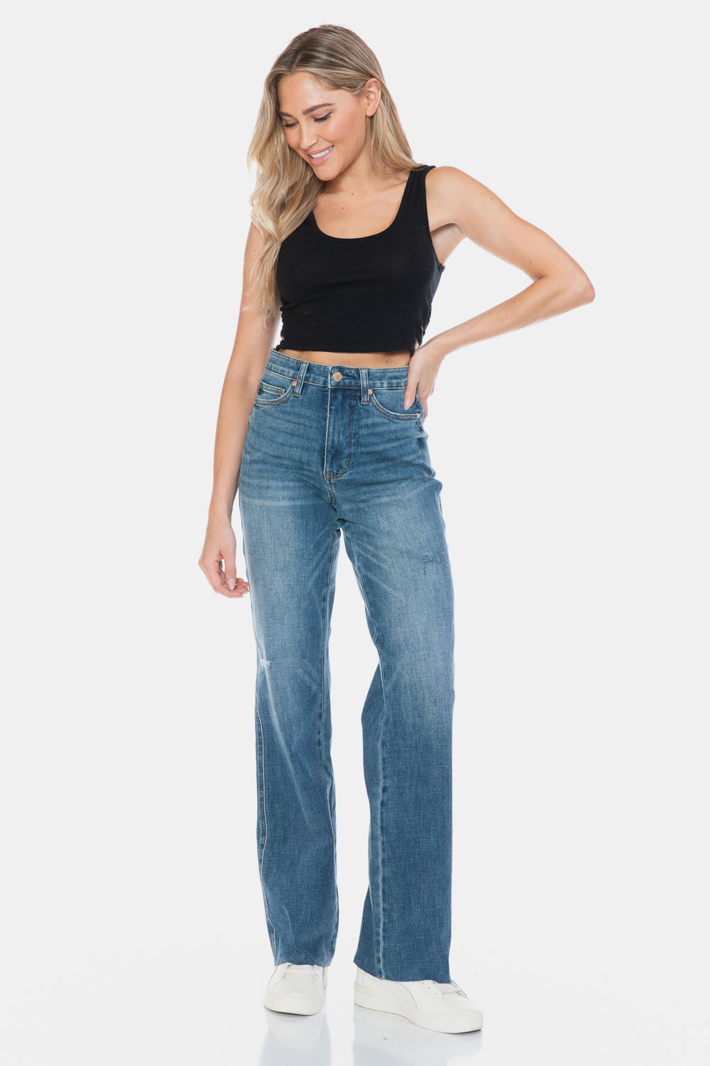 Judy Blue Full Size Tummy Control Cut Raw Hem Straight Jeans - Teresa's Fashionista LLC