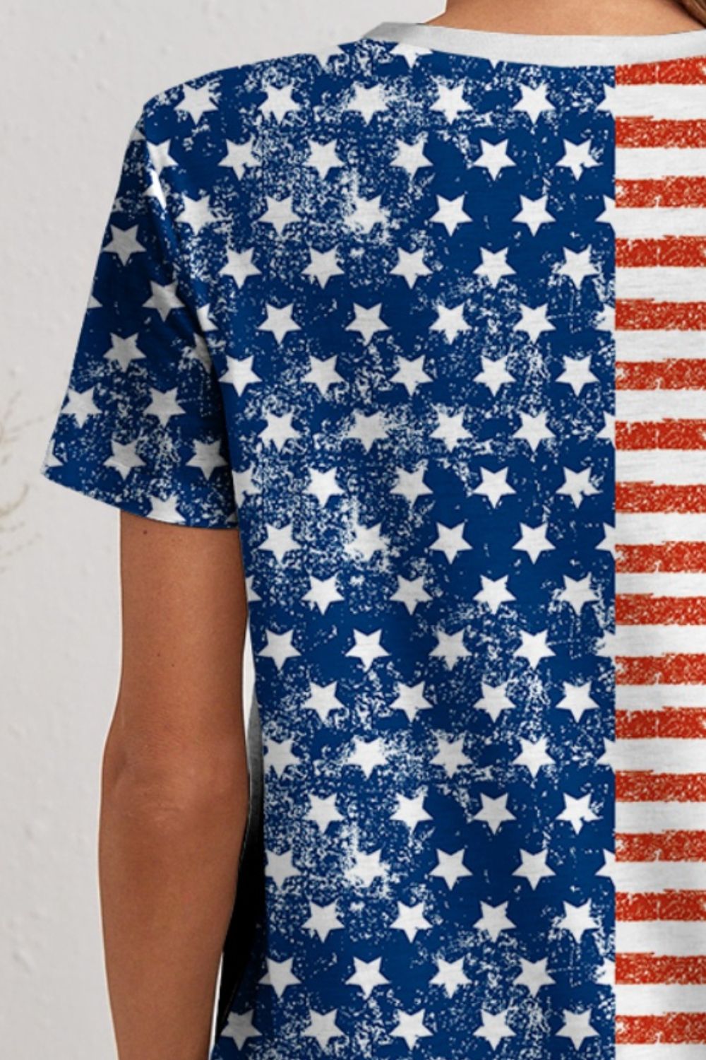 Printed V-Neck Short Sleeve T-Shirt-Teresa&#39;s Fashionista LLC