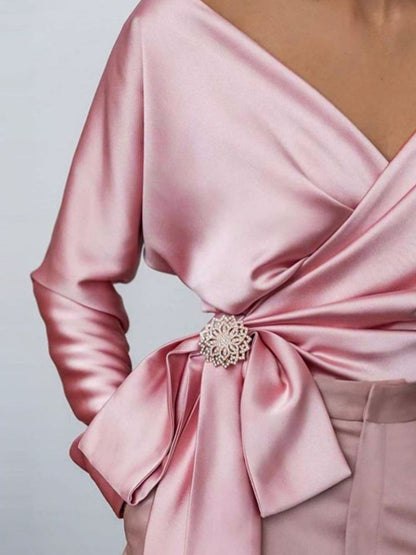 Surplice Long Sleeve Blouse - Teresa's Fashionista LLC