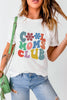 COOL MOMS CLUB round neck short sleeve t-shirt in white with colorful print.