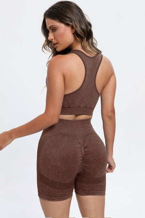 3 Piece Washed Square Neck Wide Strap Active Set-Teresa's Fashionista LLC