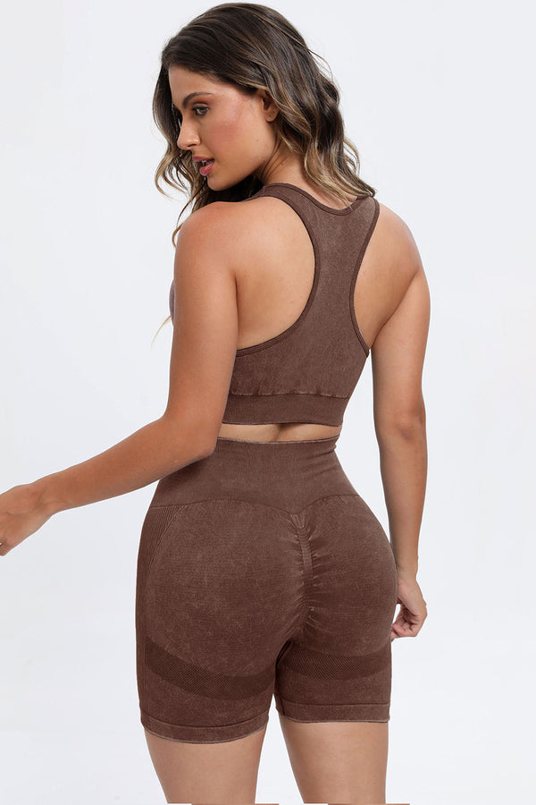 3 Piece Washed Square Neck Wide Strap Active Set-Teresa's Fashionista LLC