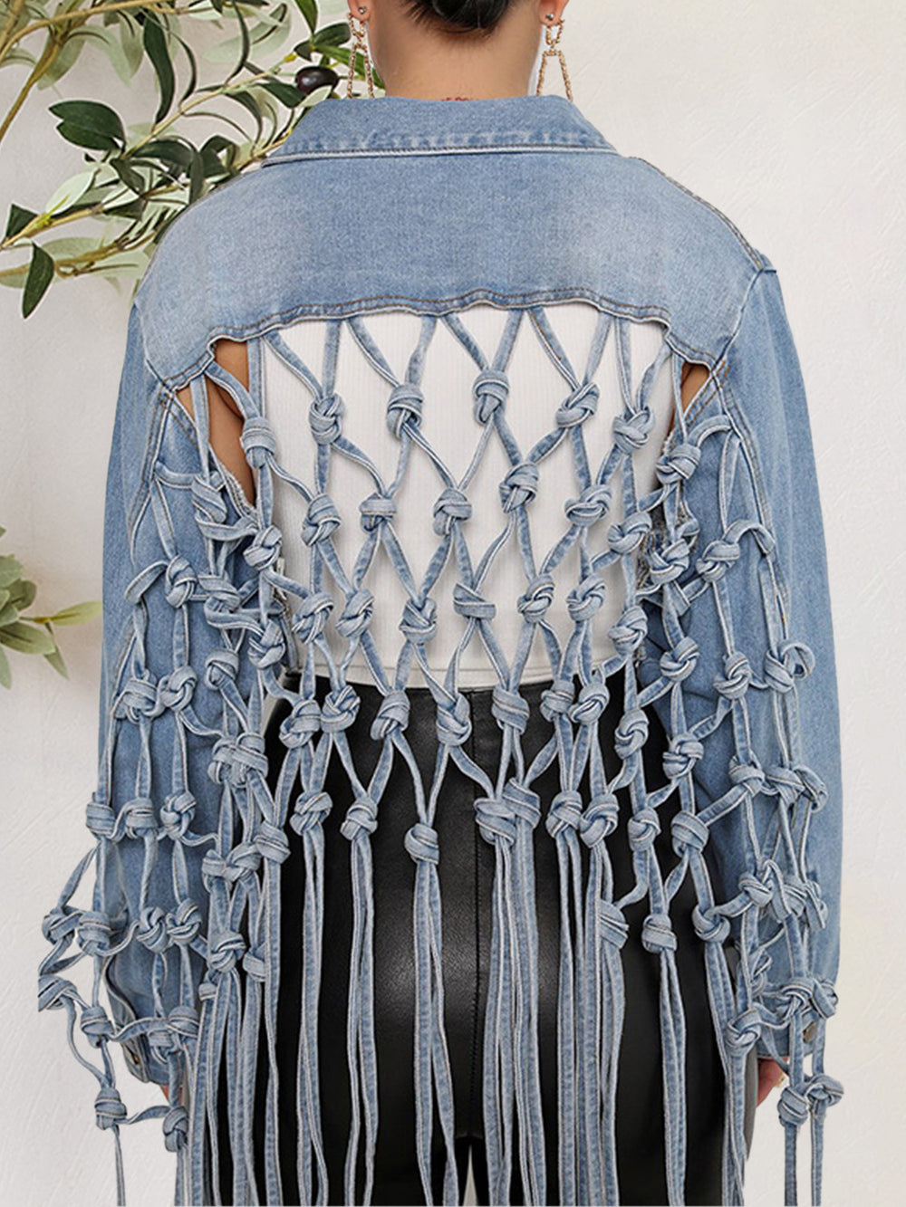 Tie Detail Button Up Denim Jacket with Pockets-Teresa's Fashionista LLC