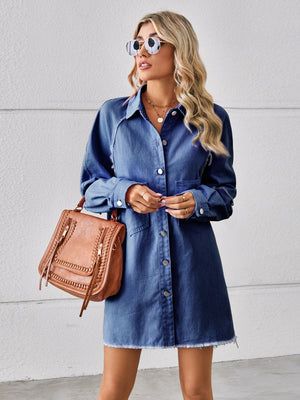 Raw Hem Button Up Denim Dress-Teresa's Fashionista LLC
