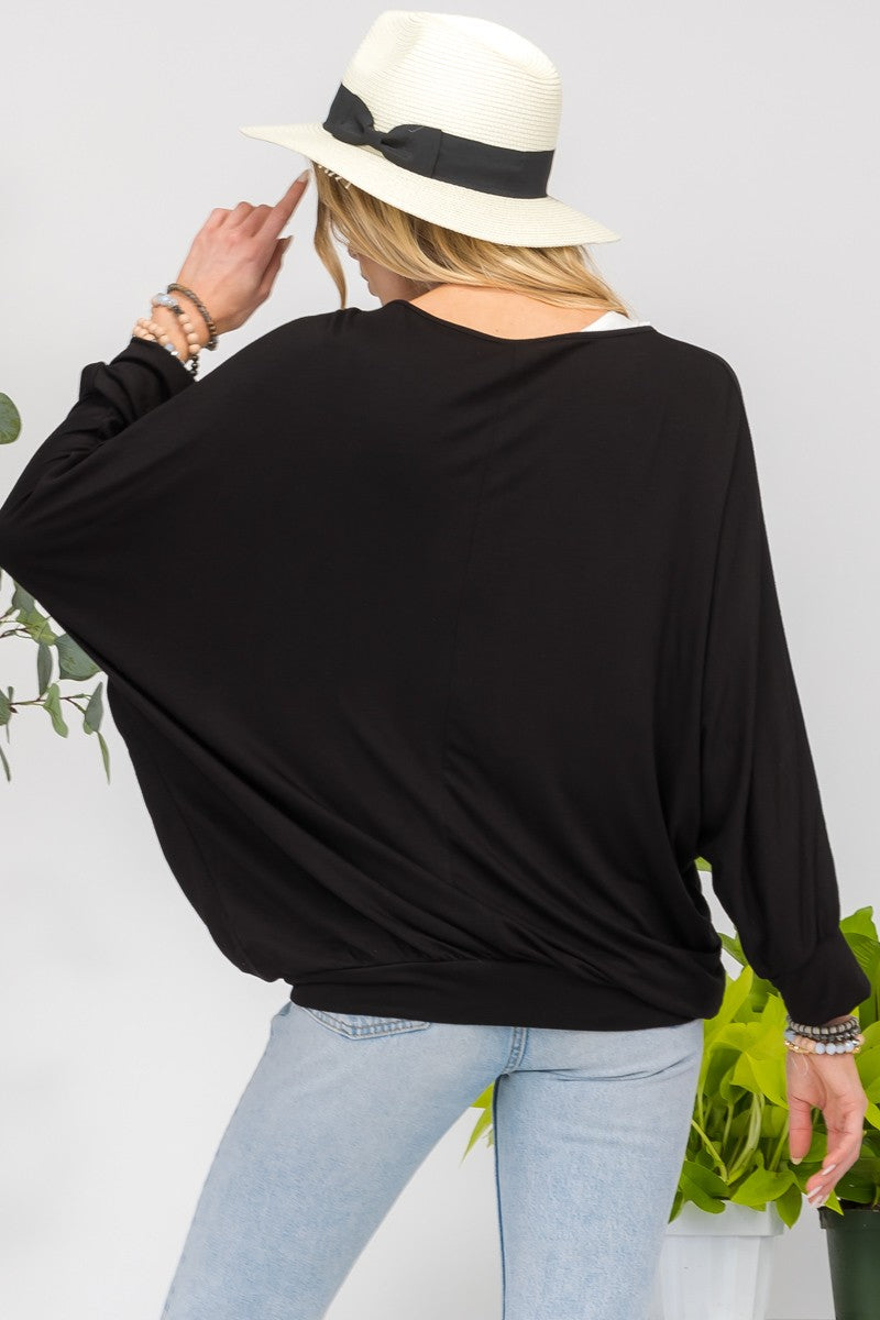 Celeste Full Size Contrast Round Neck Top with Two Layer Detail - Teresa's Fashionista LLC