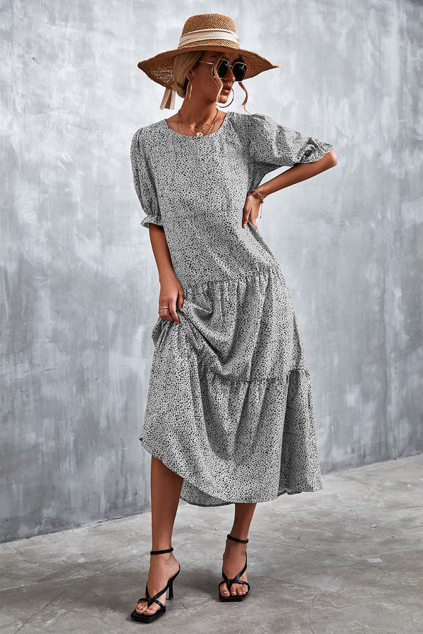 Printed Flounce Sleeve Tiered Dress-Teresa's Fashionista LLC