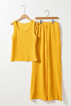 Textured Round Neck Top and Wide Leg Pants Set-Teresa's Fashionista LLC