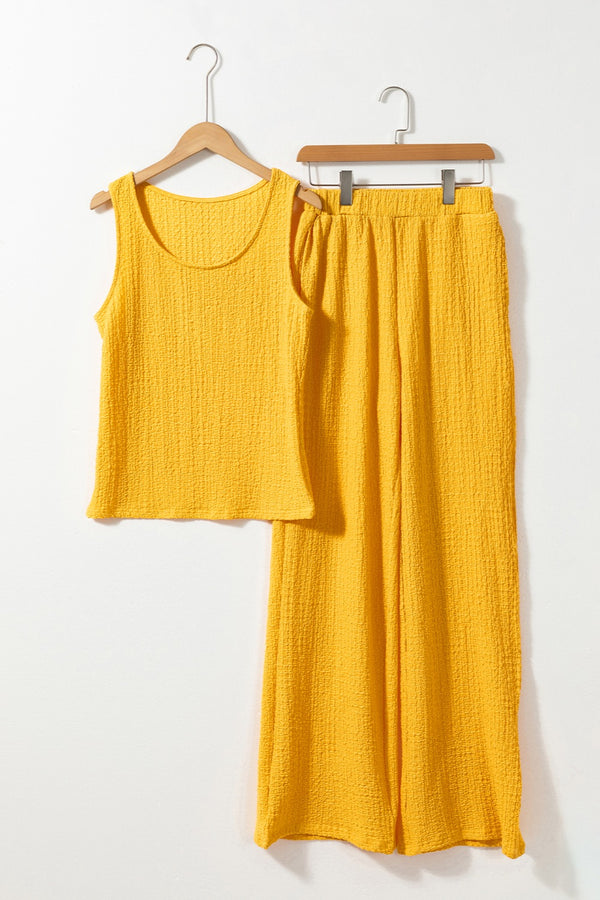 Textured Round Neck Top and Wide Leg Pants Set-Teresa's Fashionista LLC