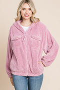Culture Code Faux Fur Zip Up Hooded Jacket with Side Pockets - Teresa's Fashionista LLC