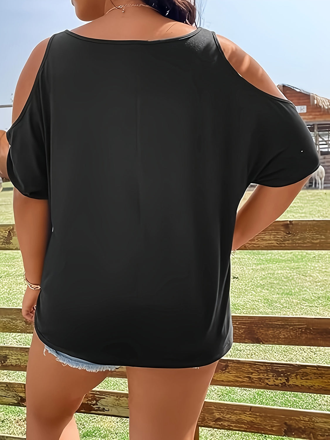 Plus Size Skeleton Graphic Round Neck Cold Shoulder T-Shirt - Teresa's Fashionista LLC